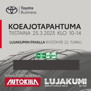 Tervetuloa Koeajotapahtumaan tiistaina 25.3. klo 10-14 Lujakumin pihalle Rydöntie 22, Turku. Koeajettavana sähköiset Toy...