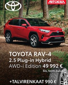 KESÄKAMPANJA! Toyota RAV-4 2.5 Plug-in Hybrid AWD-i Edition nyt kampanjahintaan ja talvirengassarja erikoishintaan 990€....